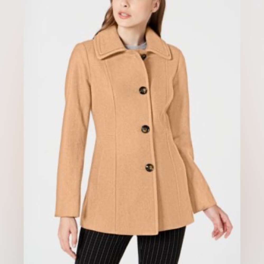 London Fog Caramel Pea Coat Classic Wool-Blend‎ Button Down Coat M